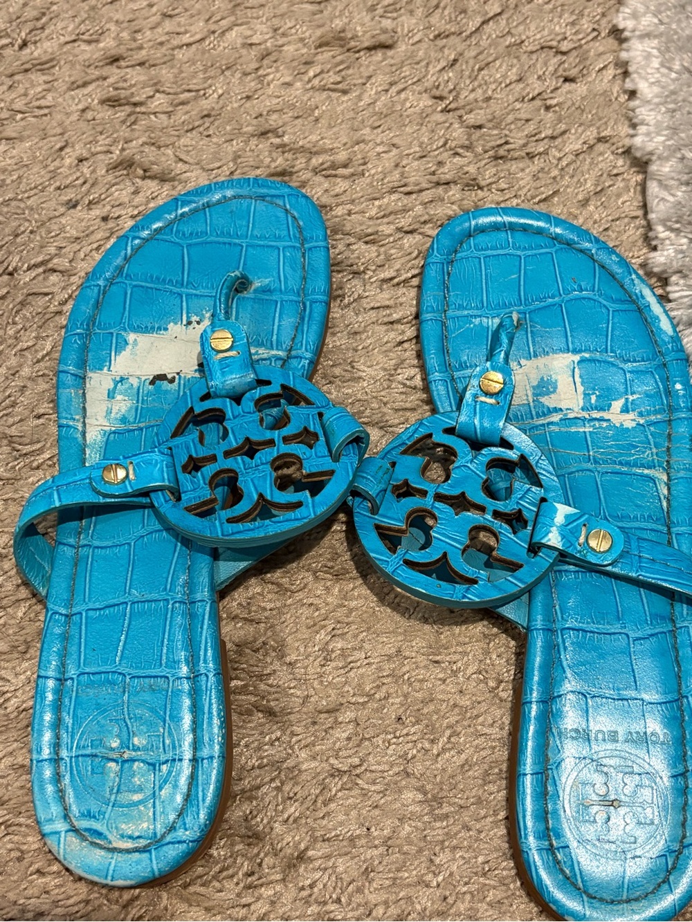 Women’s Tory Burch Blue Cutout Medallion Slide Sandals